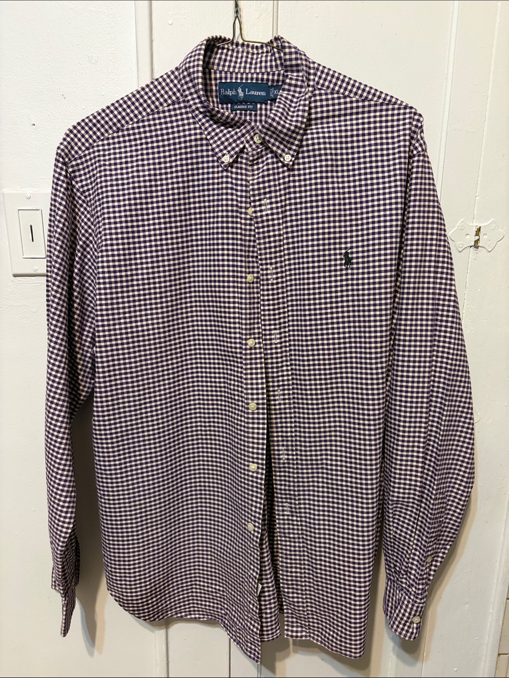 Ralph Lauren Men’s Purple and White Gingham Button-Down Shirt
